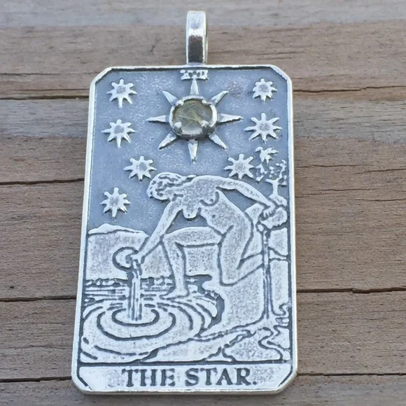 Star Tarot Pendant .925 Sterling Silver w/ natural Rutilated Quartz Made in USA - Picture 4 of 8